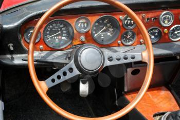 steering wheel interior of old vintage car