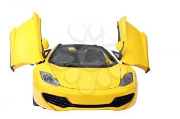 yellow supercar isolated on white front view