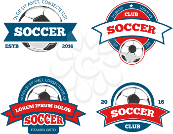 Soccer logo templates. Football logotypes or soccer logos, sport team badges identity vector illustrations