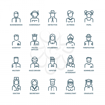 People avatars, characters staff, professions. Career people, manager profession, people profession, icon character professions. Vector illustration linear icons