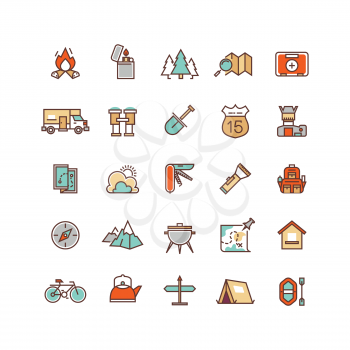 Camping and hiking flat vector icons for infographics. Travel icon hiking and outdoor camping for hiking tourism illustration