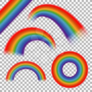 Rainbows vector set on transparent plaid background. Rainbow icon round, decorative rainbow arch, curve rainbow illustration