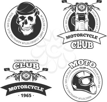 Vintage vector motorcycle or motorbike club logo set. Chopper helmet and skull for motorcycle club