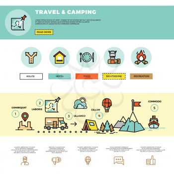 Camping, traveling, tourism vector infographic. Website design template. Tourism travel website, website travel and camping, infographic trabel web illustration