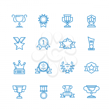 Prizes, trophy, awards vector outline icons. Trophy of achievement symbol, icon winner and cup trophy for sport illustration