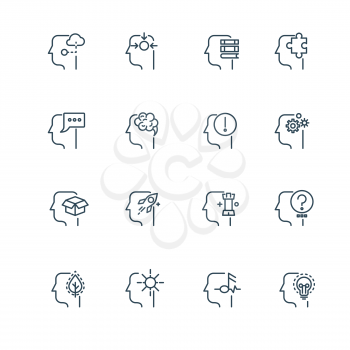 Idea, business strategy and management line thin vector icons. Business development analysis, management and analytic business illustration