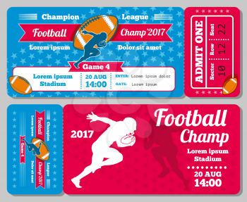 Rugby, football sports ticket card vector retro design. Ticket to play game rugby. Championship match rugby tournament illustration