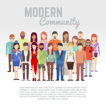 Business or politics community, society members, team vector flat concept with group of men and women. Social people group and population people character illustration