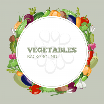 Menu with vegetables. Vector emblem for organic shop healthy food store or vegetarian cafe. Banner of vegetable with pepper and radish. Cucumber and carrot vegetables menu banner illustration