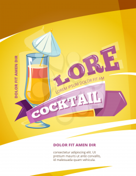 Cocktail bar vector poster template. Summer party background with cocktail. Illustration alcohol cocktail
