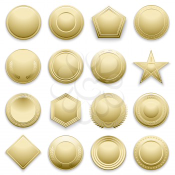 Vector blank gold labels set. Star and hexagon golden label, illustration set of gold badge for winning and awarding