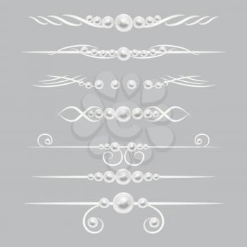 Pearl dividers page decor vector set. Border or divider decoration with pearl. Royal element pearl illustration