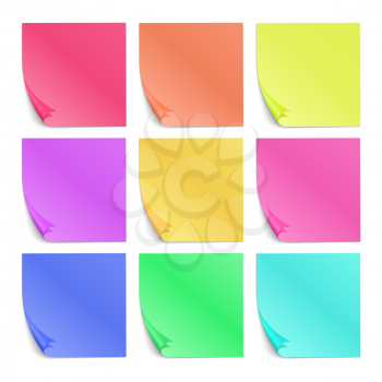 Color post its paper stickers for notes vector set. Note reminder papers with curled corner illustration