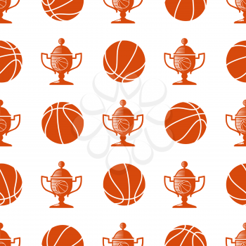 Sport seamless pattern with basketball ball and trophy. Sport pattern background, vector illustration