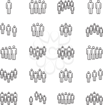Human crowd symbols. People group vector line icons. Social people group, teamwork community illustration