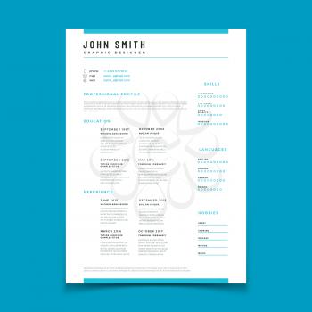 Cv personal profile. Resume curriculum vitae timeline data. Design vector web template. Personal page cv with timeline layout and data profile illustration