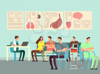 Blood transfusion vector concept. Donation illustration with cartoon people in doctor office. Hospital medical donate, medicine health illustration
