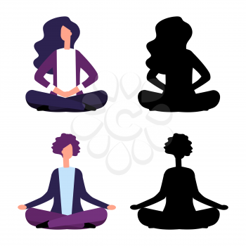 Cartoon character business women and their black silhouettes vector illustration isolatad on white background