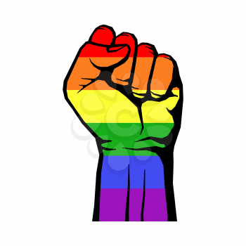 Fight for gay LGBT rights rainbow fist white background. struggle for rights. Vector illustration