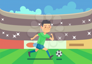 Soccer player running with ball vector illustration. Football competition game