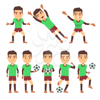 Soccer players set vector illustration isolated white. Field players and goalkeeper