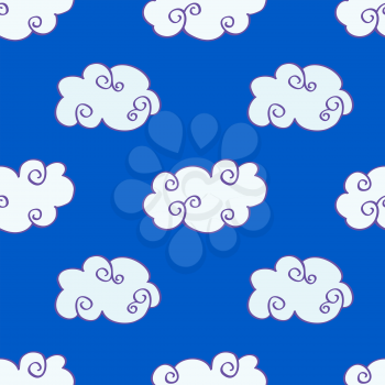 Vector hand drawn clouds over the blue sky seamless pattern background illustration