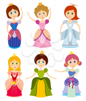 Little cute princesses show kids bride girl fashion vector. Young princess in dress, elegance person princess illustration