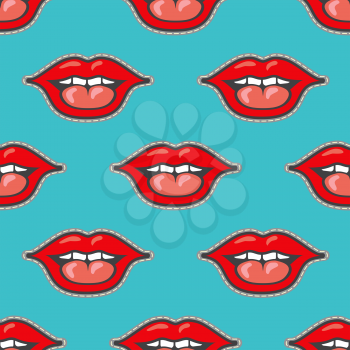 Bright lips patch vector seamless pattern. Background with red lips illustration