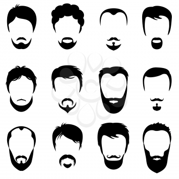 Design constructor with men vector silhouette shapes of haircuts. Fashion black beard and mustache illustration
