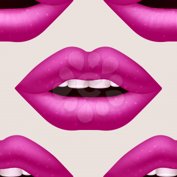 Realistic vector pink woman lips seamless pattern. Background with mouth female illustration