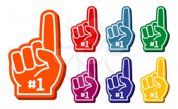 Colorful foam fingers vector set. Elements for sport support illustration