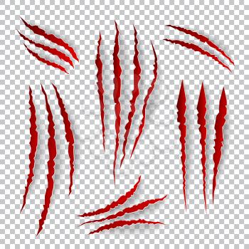 Realistic claw scratches. Vector set on plaid background. Scratch claw animal and illustration shred from claw