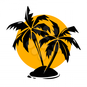 Tropical paradise palm trees and sun logo. Travel paradise and summer design, vector illustration