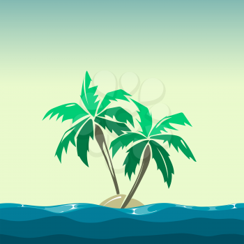 Tropical island and palm trees illustration. Plant coco on background vector