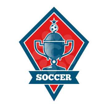 Vector soccer logo, badge, emblem template in red and blue. Football banner for competition game illustration