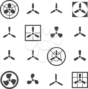 Fans, propellers vector icons set. Ventilator and electric cooler with blade illustration