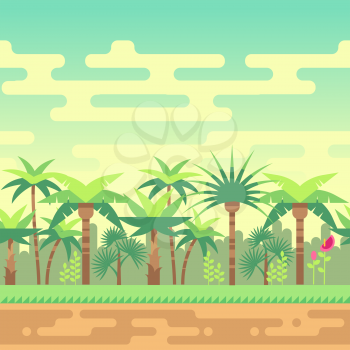 Seamless landscape summer tropical forest, nature landscape vector illustration for computer games. Interface green wood landscape