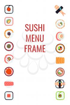 Japanese food sushi menu frame. Seafood of restaurant, vector illustration