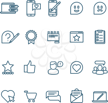 Testimonials, client relationship, feedback, inquiry thin line vector icons. Support and communication illustration