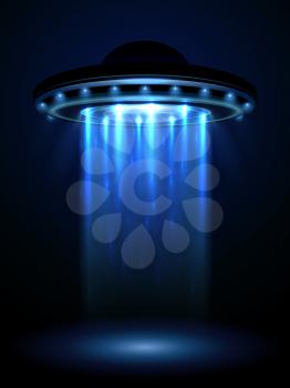 Aliens ufo, interstellar spaceship vector illustration. Ufo in form plate or saucer, interstellar spaceship ufo
