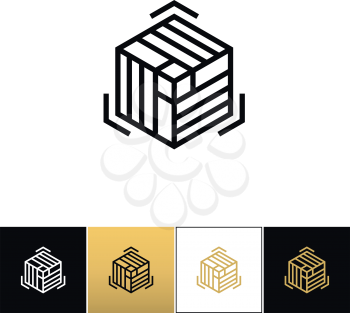 Block or cube 3D structure vector icon. Block or cube 3D structure program on black, white and gold background
