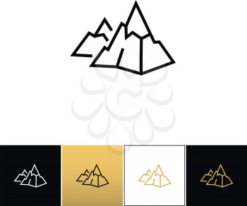Rock logo or mountain stone linear vector icon. Rock logo or mountain stone linear program on black, white and gold background