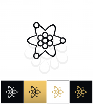 Atom or nuclear core structure vector icon. Atom or nuclear core structure pictograph on black, white and gold background