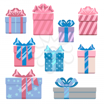 Gift boxes in pastel colors vector illustration. Set of present for holiday