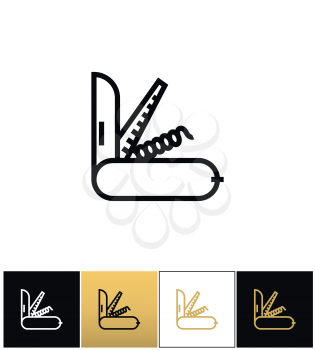 Army knife vector icon. Like swiss knife pictograph on black, white and gold background