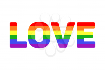 Vector gay LGBT rainbow love word. Colorful text love illustration
