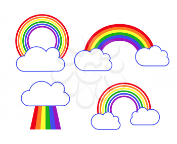 Set of vector rainbow and clouds icons. Weather after rain illustration