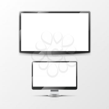 Lcd flat screen monitor, computer display and smart TV screen. Mockups flat screen set. Vector illustration