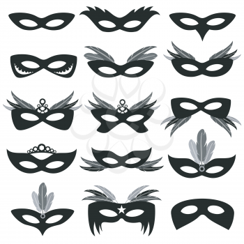 Black carnival party face masks isolated on white vector. Set of mask for theater and carnival illustration