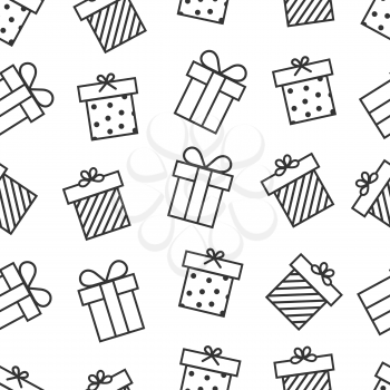 Present seamless pattern with outline gift boxes icons. Background with present box in linear style. Vector illustration